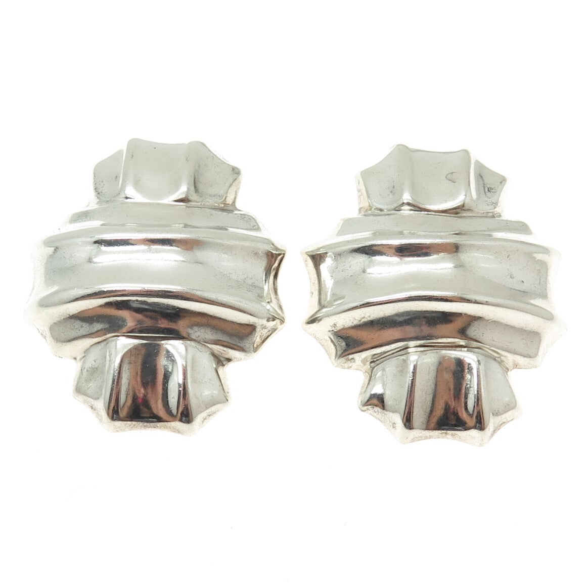 925 Sterling Silver Vintage Mexico Modernist Clip On Earrings
