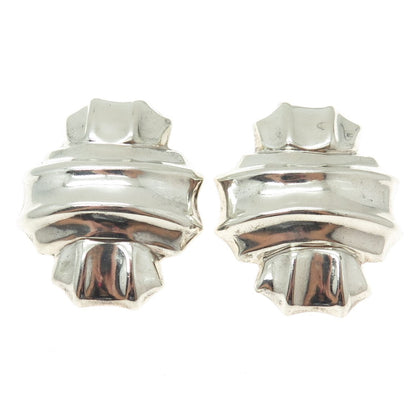 925 Sterling Silver Vintage Mexico Modernist Clip On Earrings