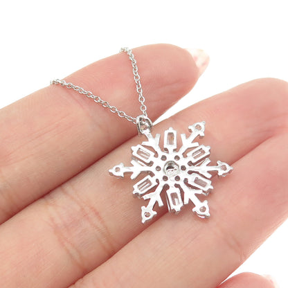 925 Sterling Silver Baguette Round-Cut C Z Snowflake Cable Chain Necklace 16-18"