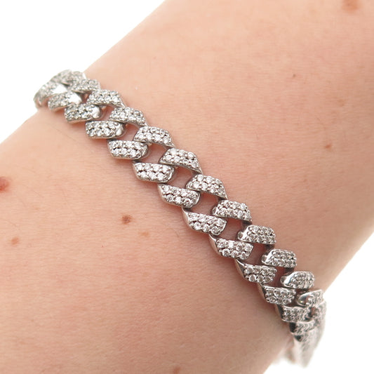 925 Sterling Silver Round-Cut C Z Cuban Link Bracelet 8"