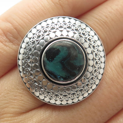 925 Sterling Silver Vintage Real Abalone Shell Dotted Wide Ring Size 6.75