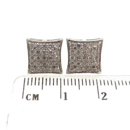 925 Sterling Silver Round-Cut C Z Princess Square Stud Earrings