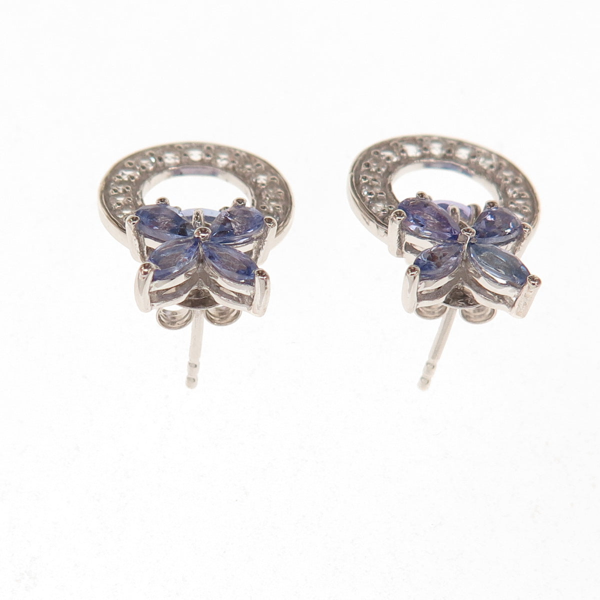 Chuck Clemency 925 Sterling Silver Real Tanzanite & White Topaz Earrings