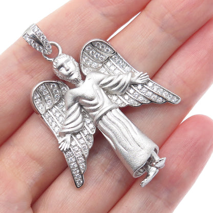 DESIGNS BY YAGI 925 Sterling Silver Round-Cut C Z Guardian Angel Charm Pendant