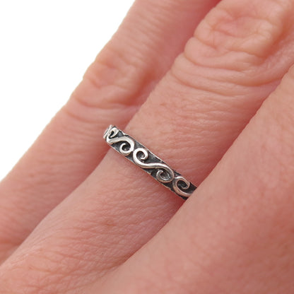 925 Sterling Silver Vintage Spiral Oxidized Band Ring Size 5.5