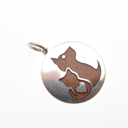 925 Sterling Silver Brown Enamel Cat & Dog Friendship Charm Pendant