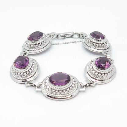 925 Sterling Silver Antique Danecraft Amethyst Tennis Link Bracelet 7"