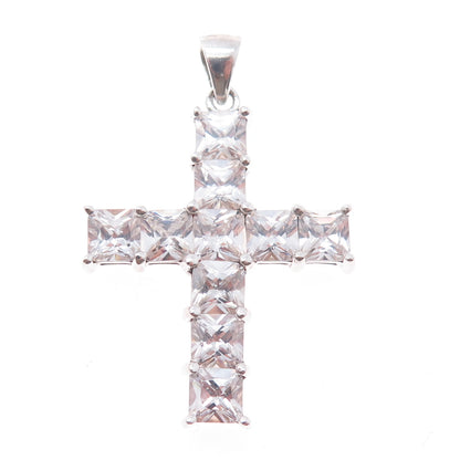 925 Sterling Silver Princess-Cut C Z Cross Charm Pendant