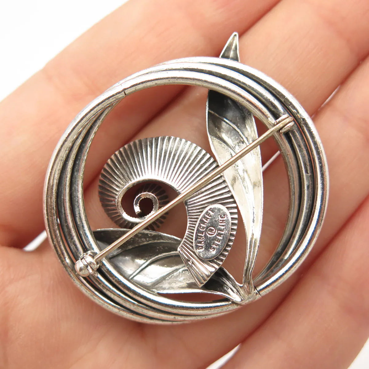 925 Sterling Silver Vintage Danecraft Leaf Floral Pin Brooch