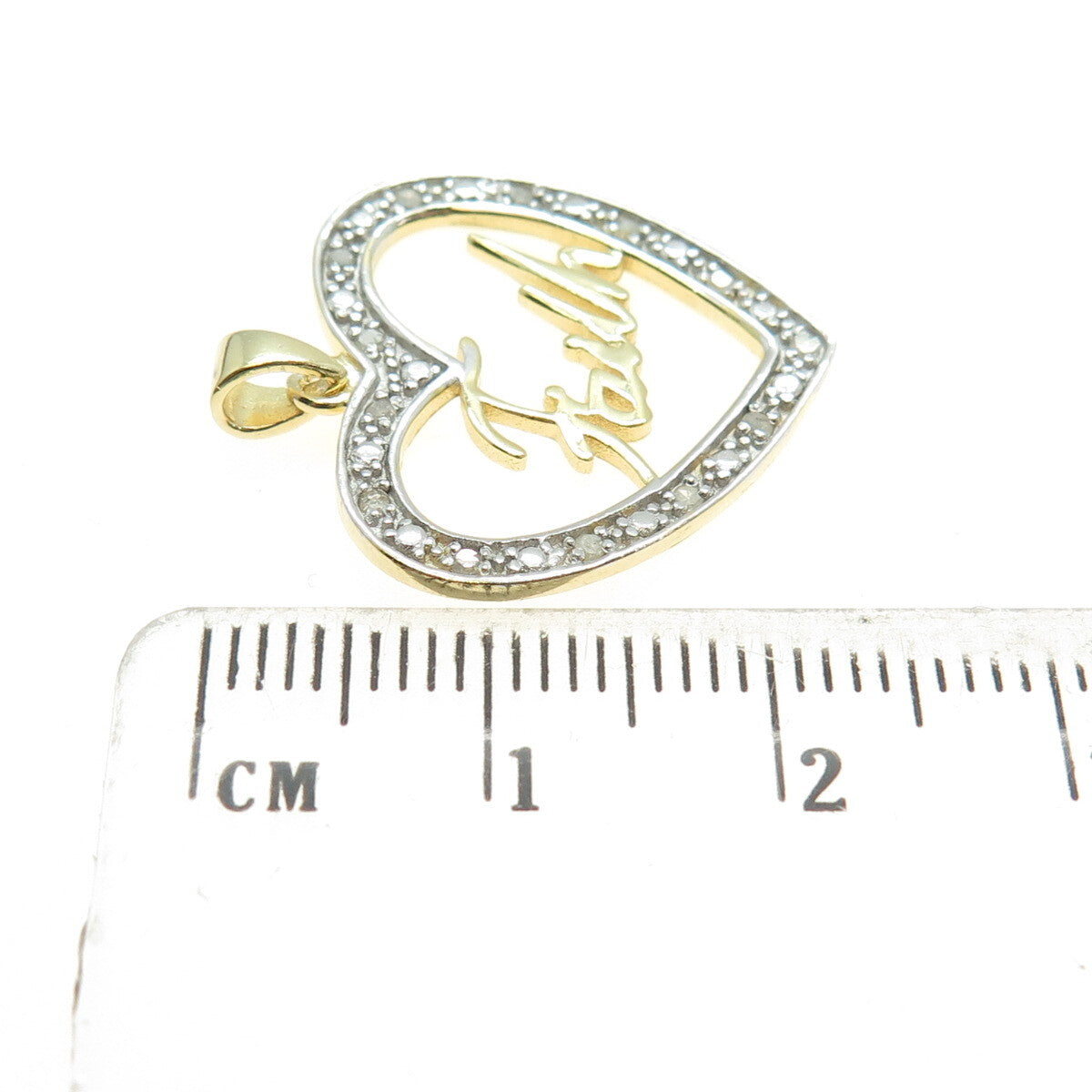 HAN 925 Sterling Silver 2-Tone Real Round-Cut Diamond "Faith" Heart Pendant