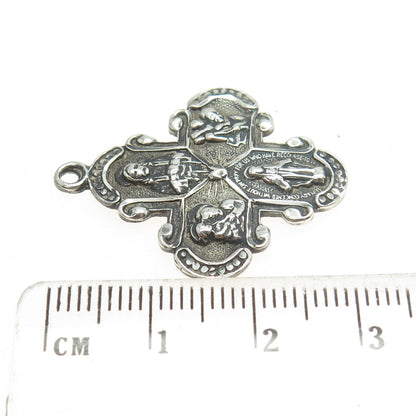 ANN GALE 925 Sterling Silver Antique Art Deco Four Way Cross Religious Pendant