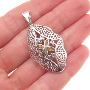 925 Sterling Silver 2-Tone Floral Charm Pendant
