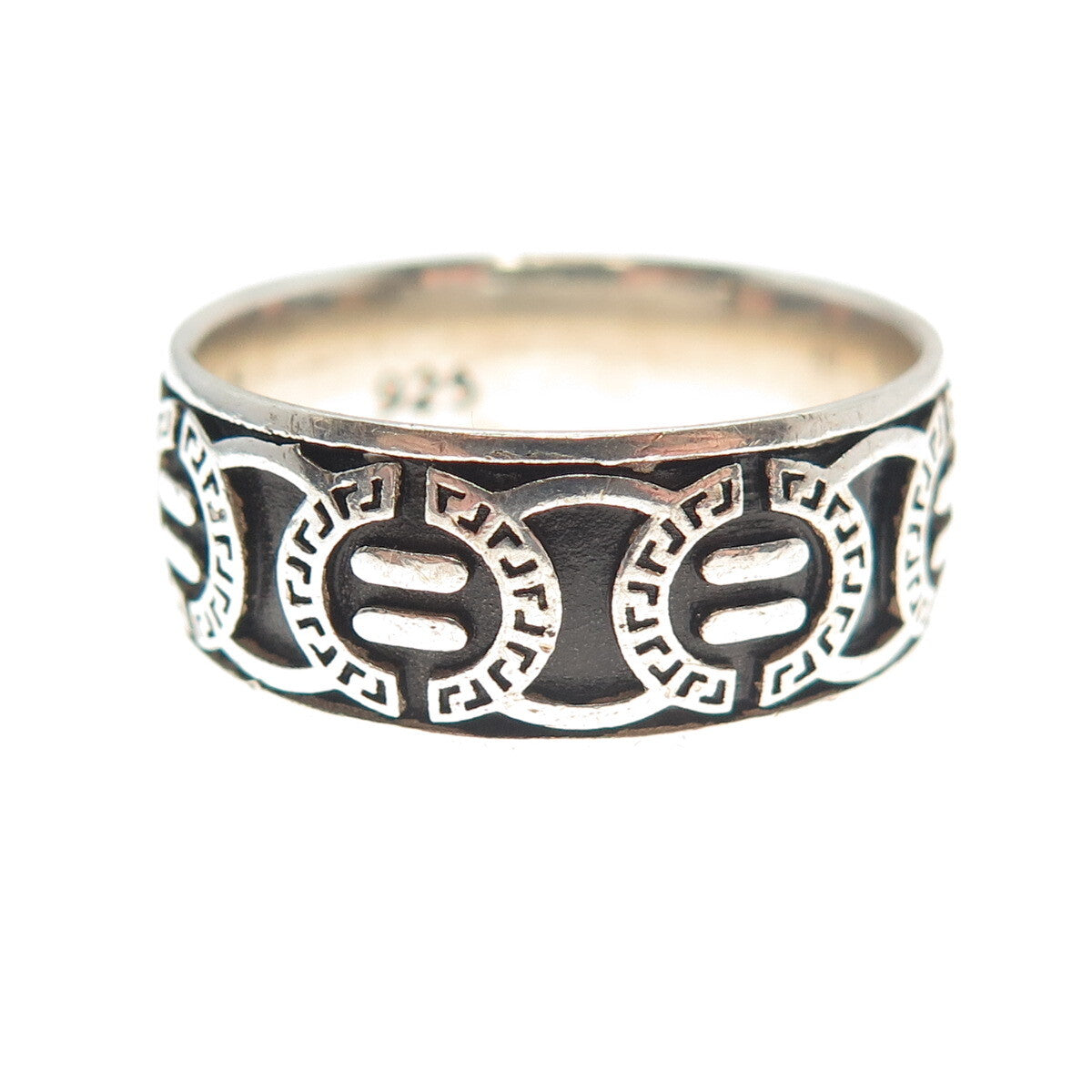 925 Sterling Silver Vintage Greek Circle Link Oxidized Band Ring Size 11.25