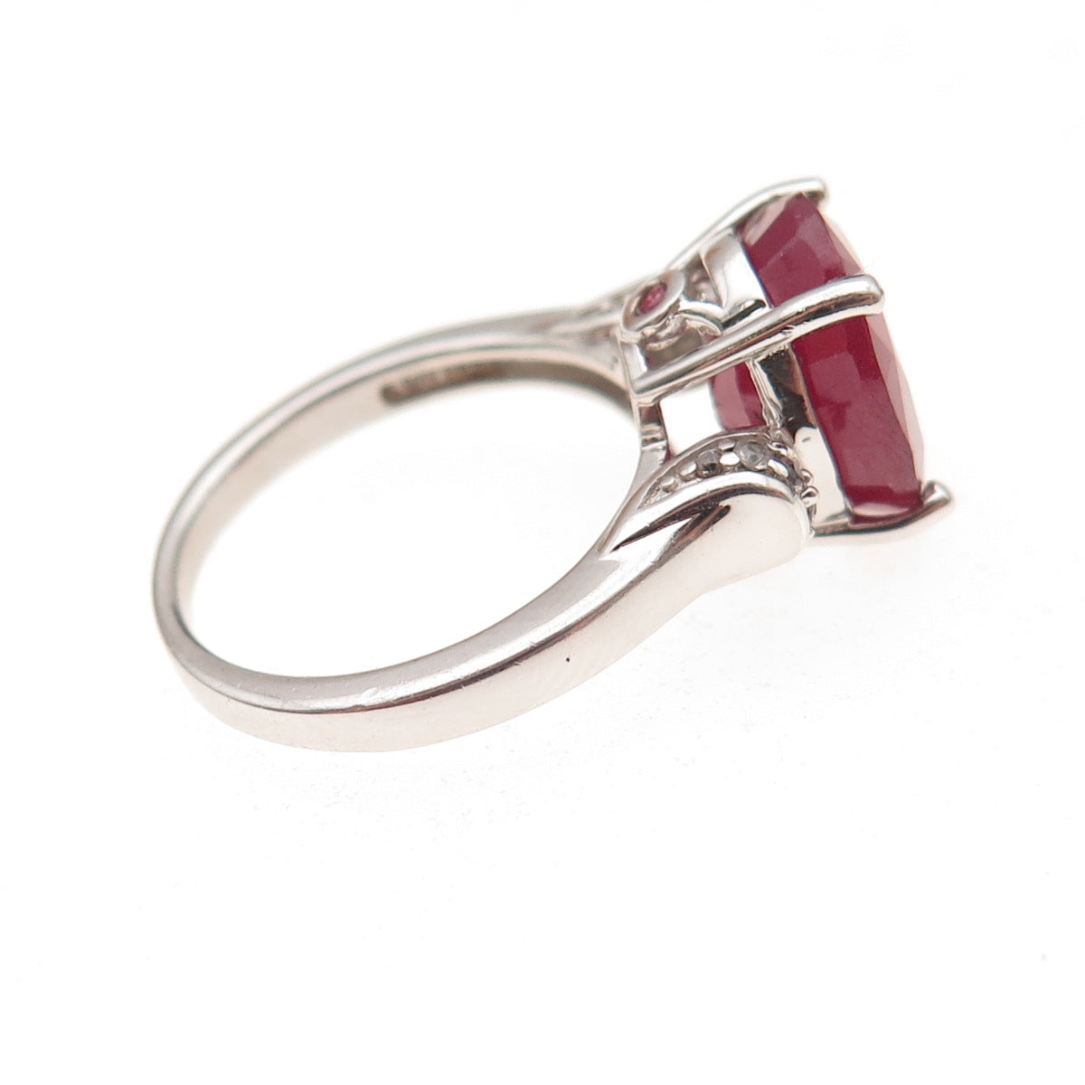 925 Sterling Silver Real Oval-Cut Ruby & Round-Cut White Topaz Ring Size 6