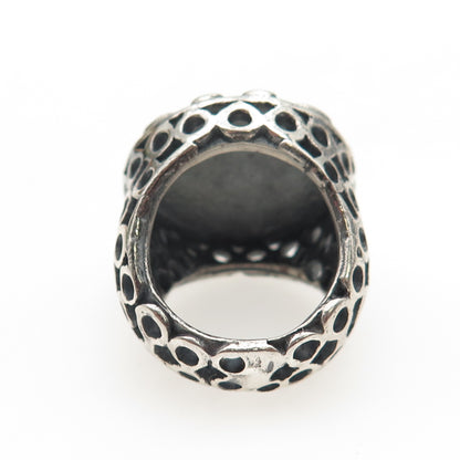 925 Sterling Silver Vintage Modernist Daisy Flower Oxidized Ring Size 5.25