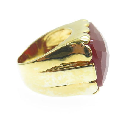 FADI 925 Sterling Silver Gold Plated Checkered Carnelian Gem Ring Size 6.25