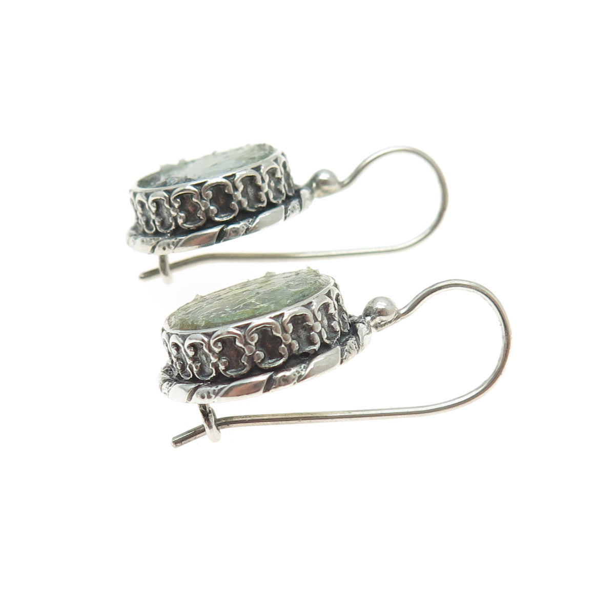 SAPHIRIM-RAHAV 925 Sterling Silver Vintage Roman Glass Modernist Earrings