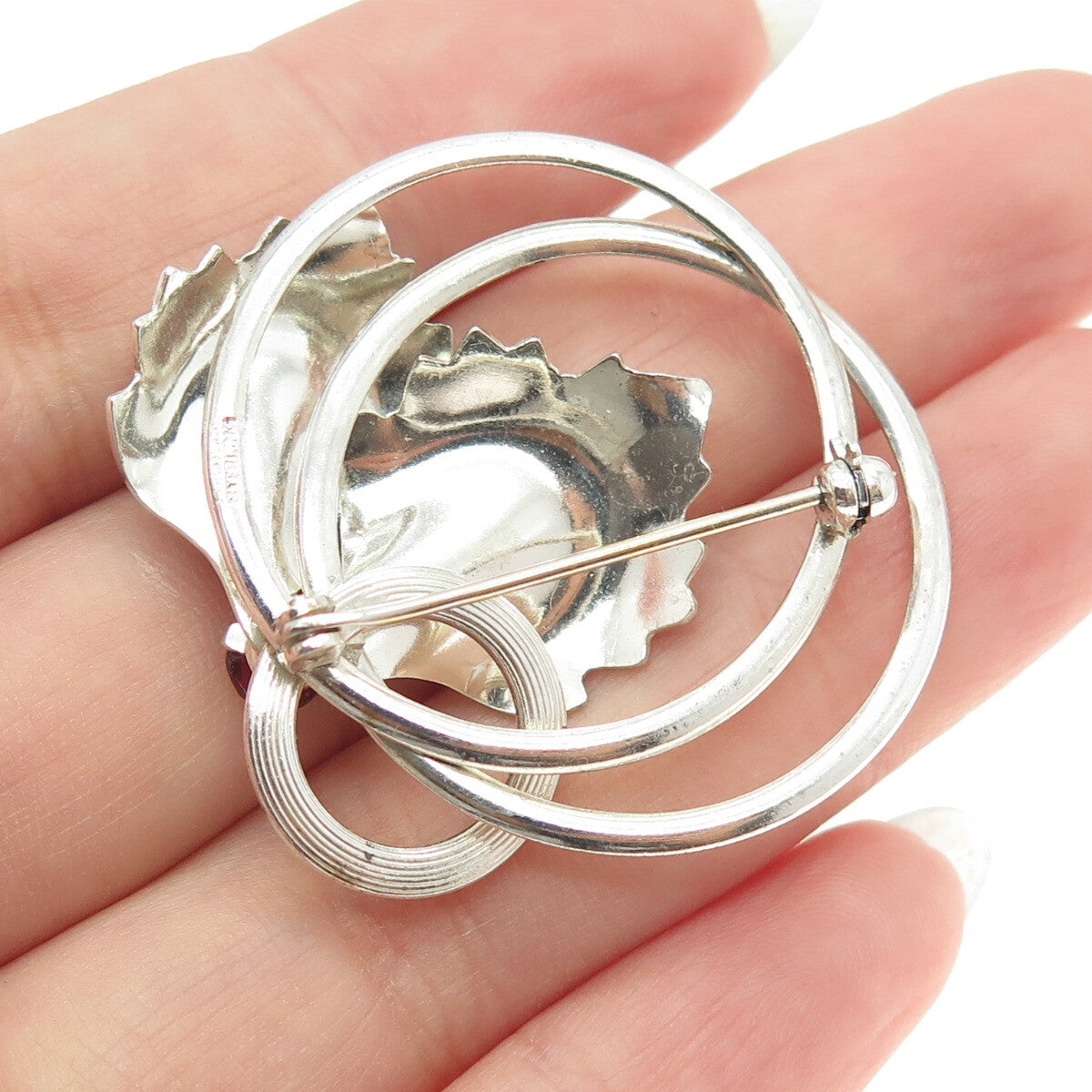 FORSTNER 925 Sterling Silver Antique Art Deco Rhinestone Floral Leaf Pin Brooch