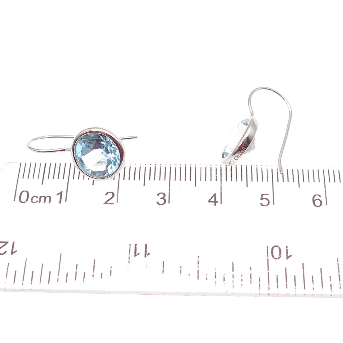 Han 925 Sterling Silver Real Round-Cut Blue Topaz Dangle Earrings
