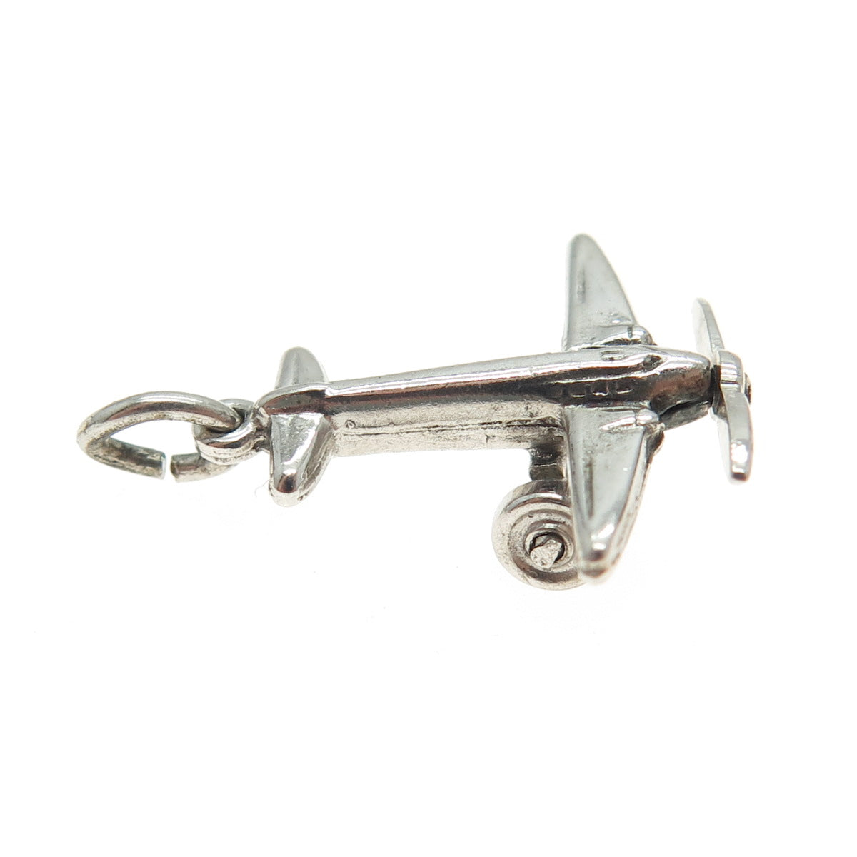 925 Sterling Silver Antique Art Deco Airplane 3D Charm Pendant