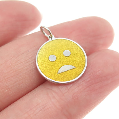 925 Sterling Silver Yellow Enamel Sad Face Emoji Charm Pendant