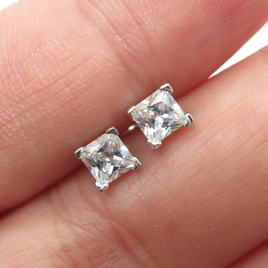 925 Sterling Silver Princess-Cut C Z Stud Earrings