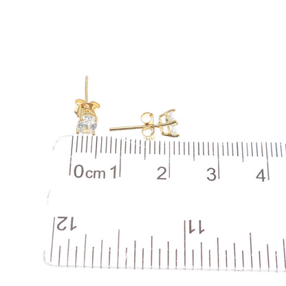 925 Sterling Silver Gold Plated Oval-Cut C Z Stud Earrings