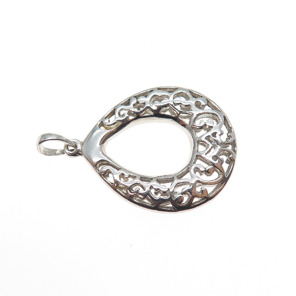 925 Sterling Silver Vintage Ornate Teardrop Charm Pendant