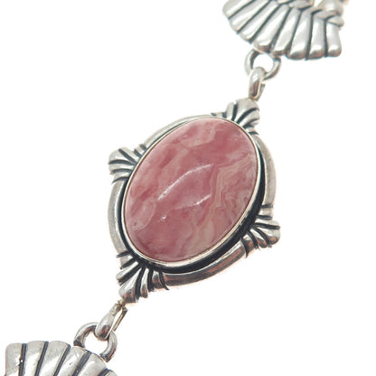 QUOC TURQUOISE 925 Sterling Silver Vintage Rose Agate Gem Beads Bracelet 7"