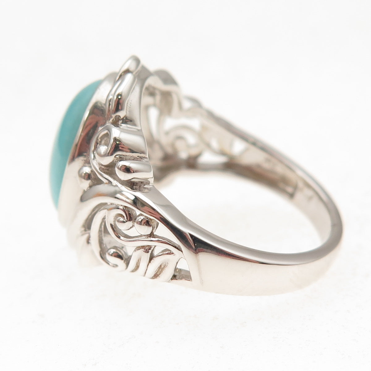 925 Sterling Silver Real Tyrone Turquoise Floral Ring Size 8.25