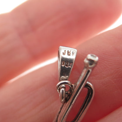 925 Sterling Silver Vintage Trumpet Music Instrument 3D Charm Pendant