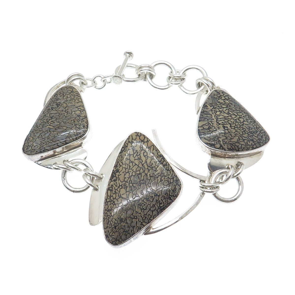 LAPIDARIO BARRERA 950 Silver Vintage Real Jasper Modernist Bracelet 7-8.25"