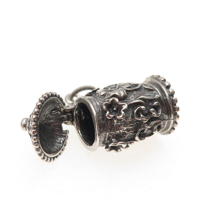 Beau 925 Sterling Silver Antique Art Deco Beer Stein Oxidized Charm Pendant