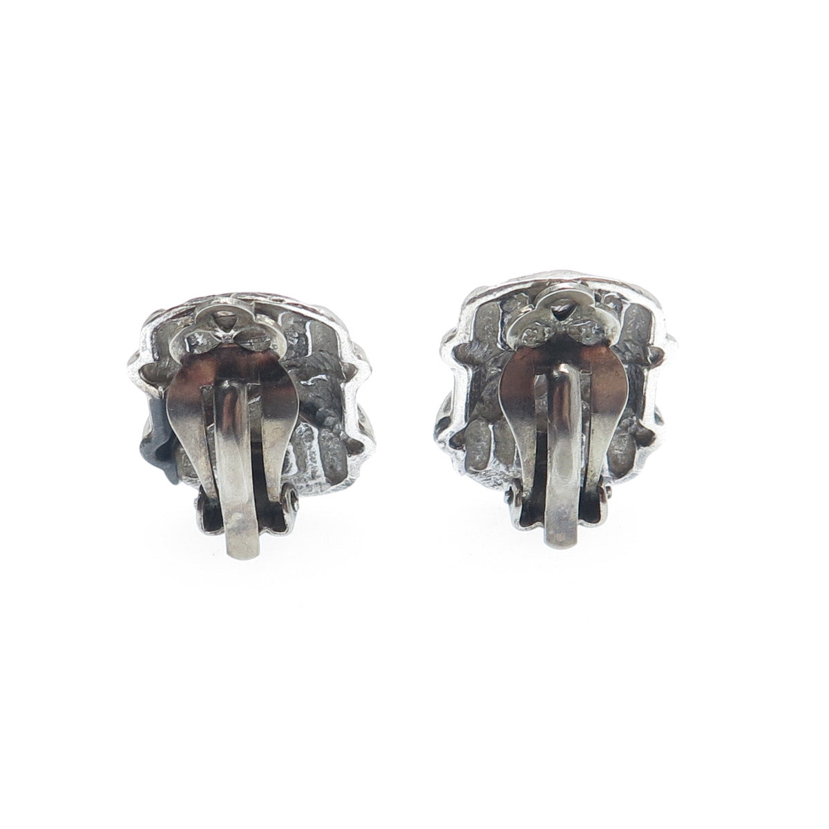 925 Sterling Silver Vintage Modernist Crisscross Oxidized Clip On Earrings