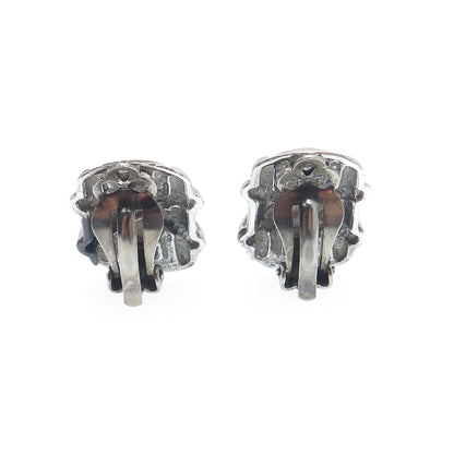 925 Sterling Silver Vintage Modernist Crisscross Oxidized Clip On Earrings