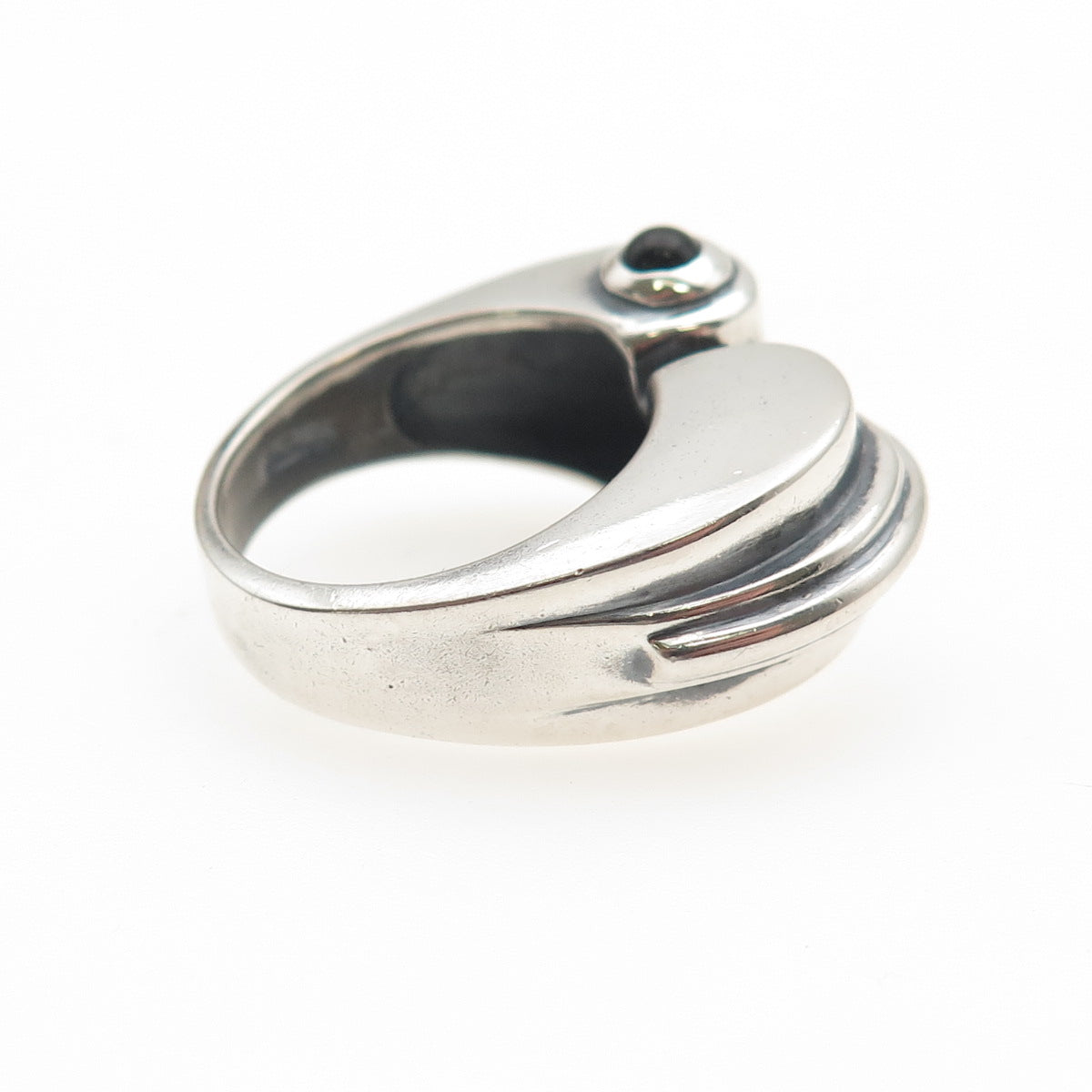 Chapal Zenray Sterling Silver Vintage Real Black Onyx Modernist Ring Size 7.25