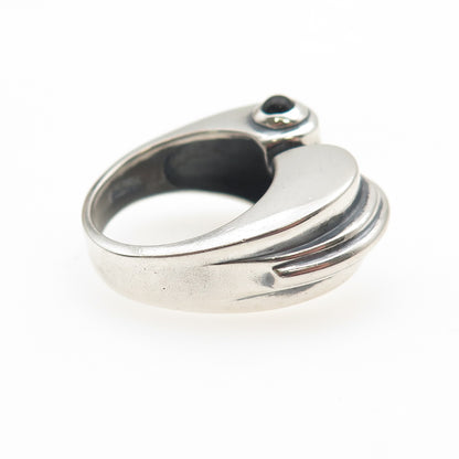 Chapal Zenray Sterling Silver Vintage Real Black Onyx Modernist Ring Size 7.25