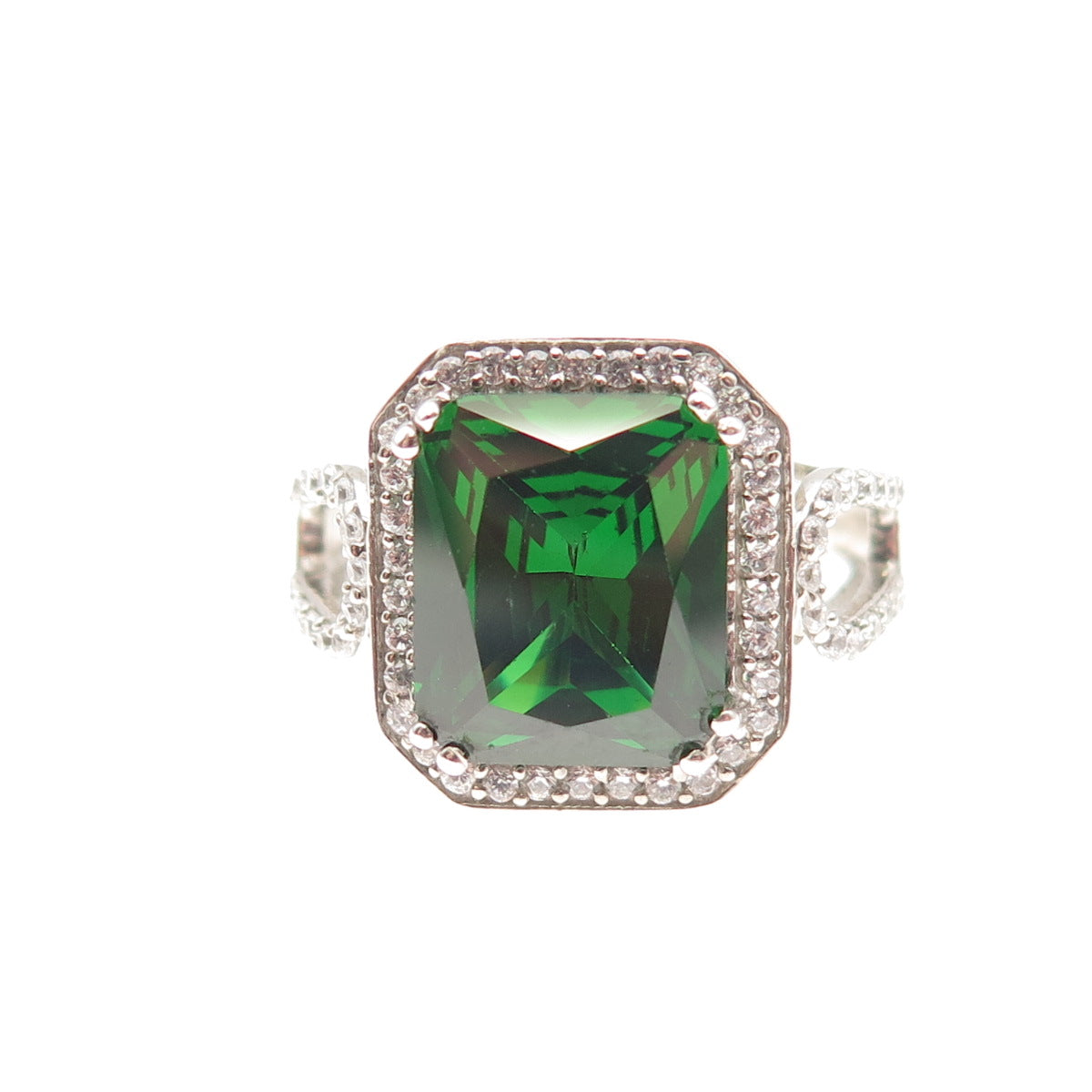 925 Sterling Silver Green & White C Z Bohemian Ring Size 8.5