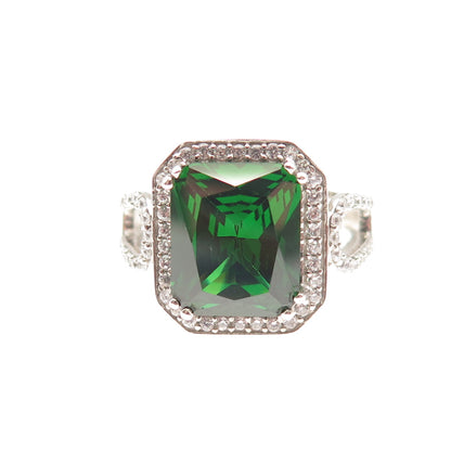 925 Sterling Silver Green & White C Z Bohemian Ring Size 8.5