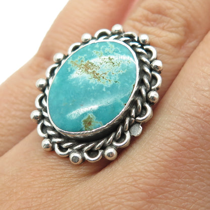 Old Pawn 925 Sterling Vintage Southwestern Turquoise Beaded Ring Size 7.25