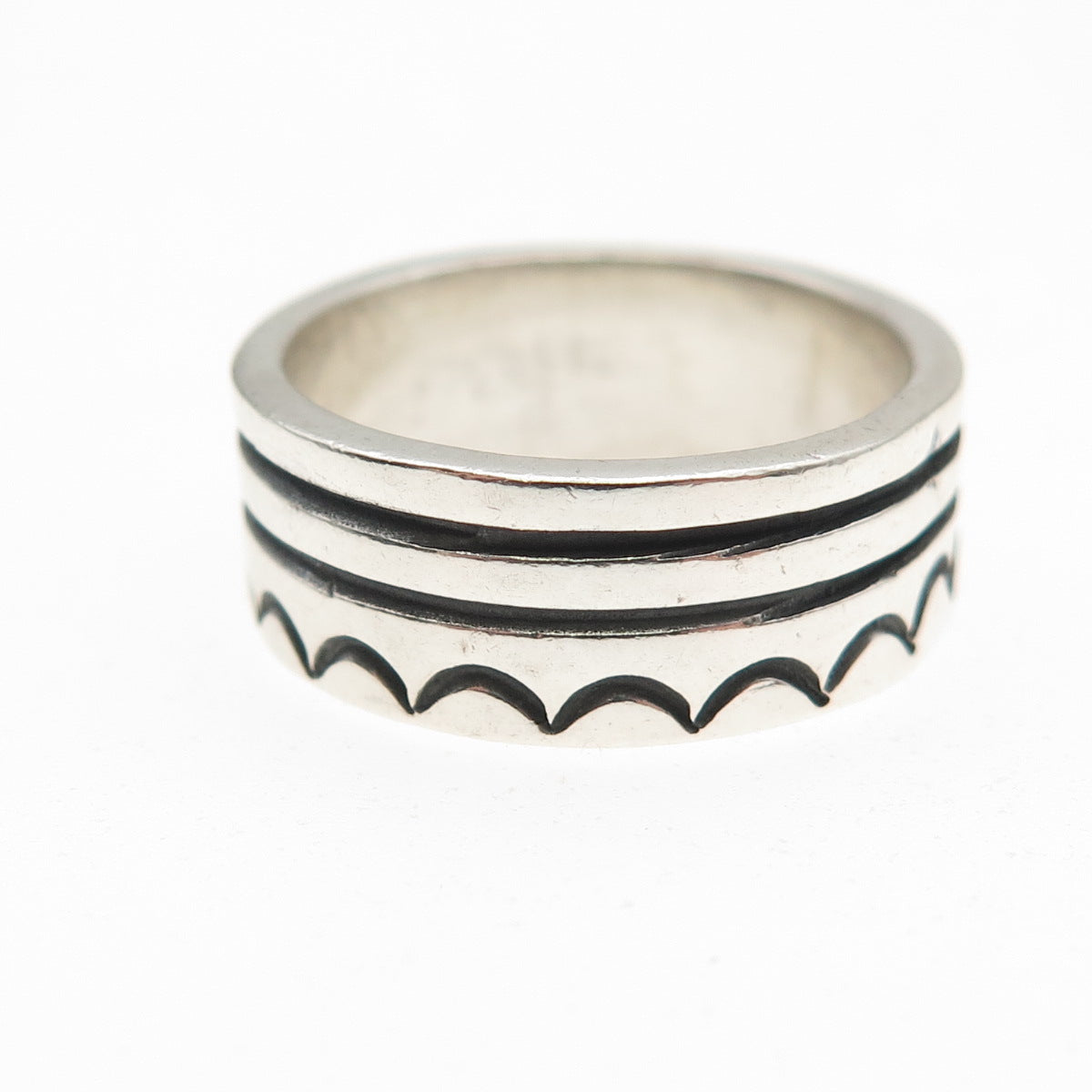 925 Sterling Silver Vintage Mexico Oxidized Lined Band Ring Size 7