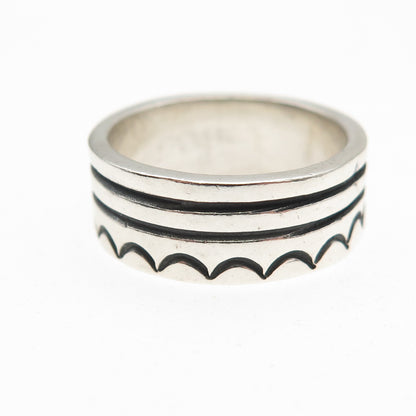 925 Sterling Silver Vintage Mexico Oxidized Lined Band Ring Size 7