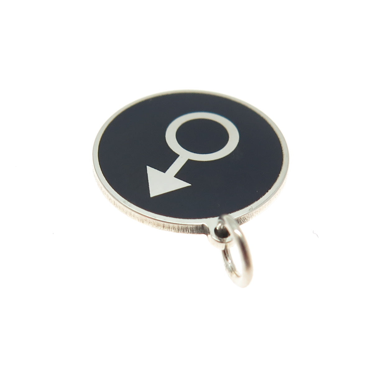 925 Sterling Silver Black Enamel Female Symbol Minimalist Round Tag Pendant