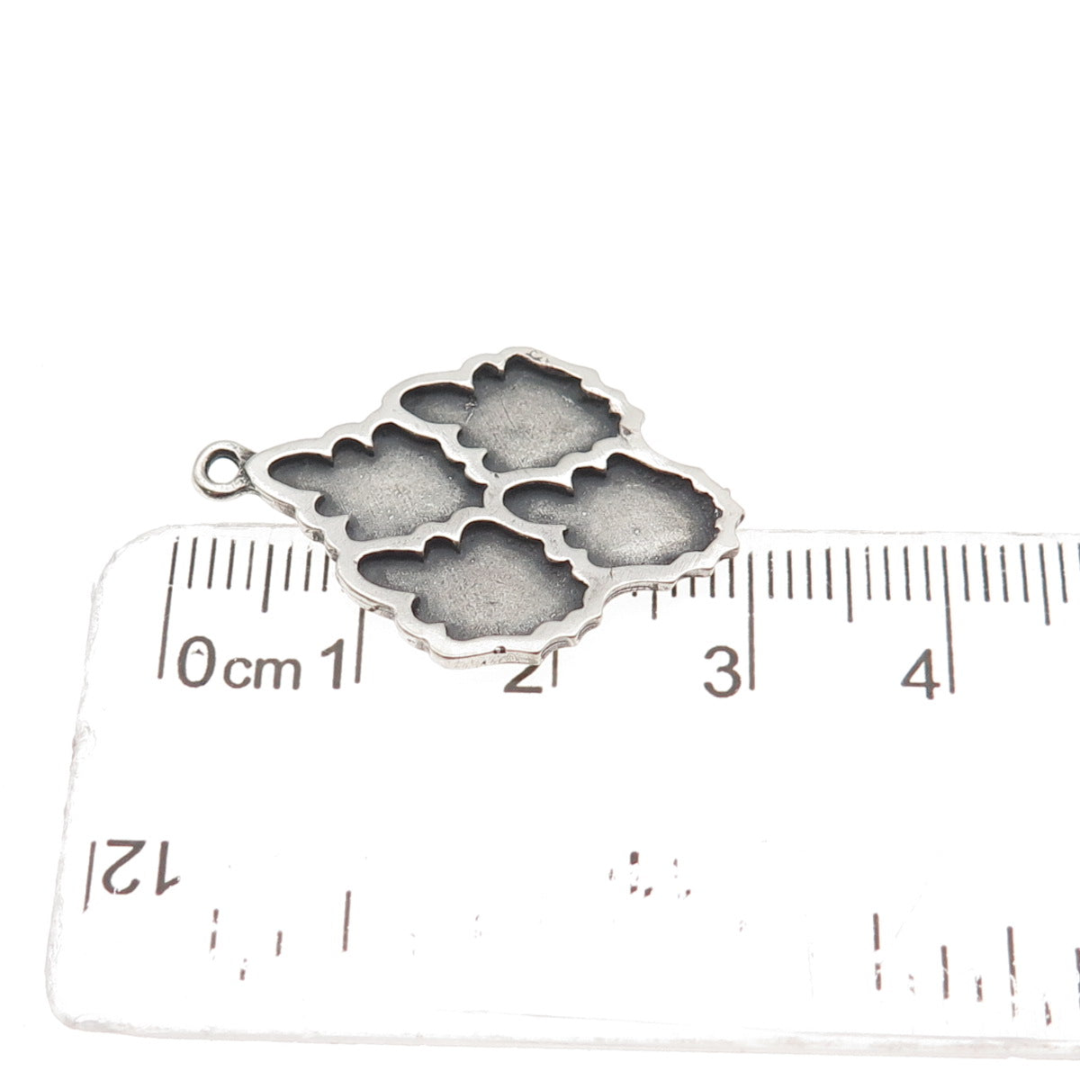 925 Sterling Silver Vintage Modernist Floral Oxidized Charm Pendant