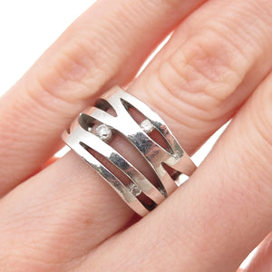 925 Sterling Silver Round-Cut C Z Multi-Row Ring Size 5.5