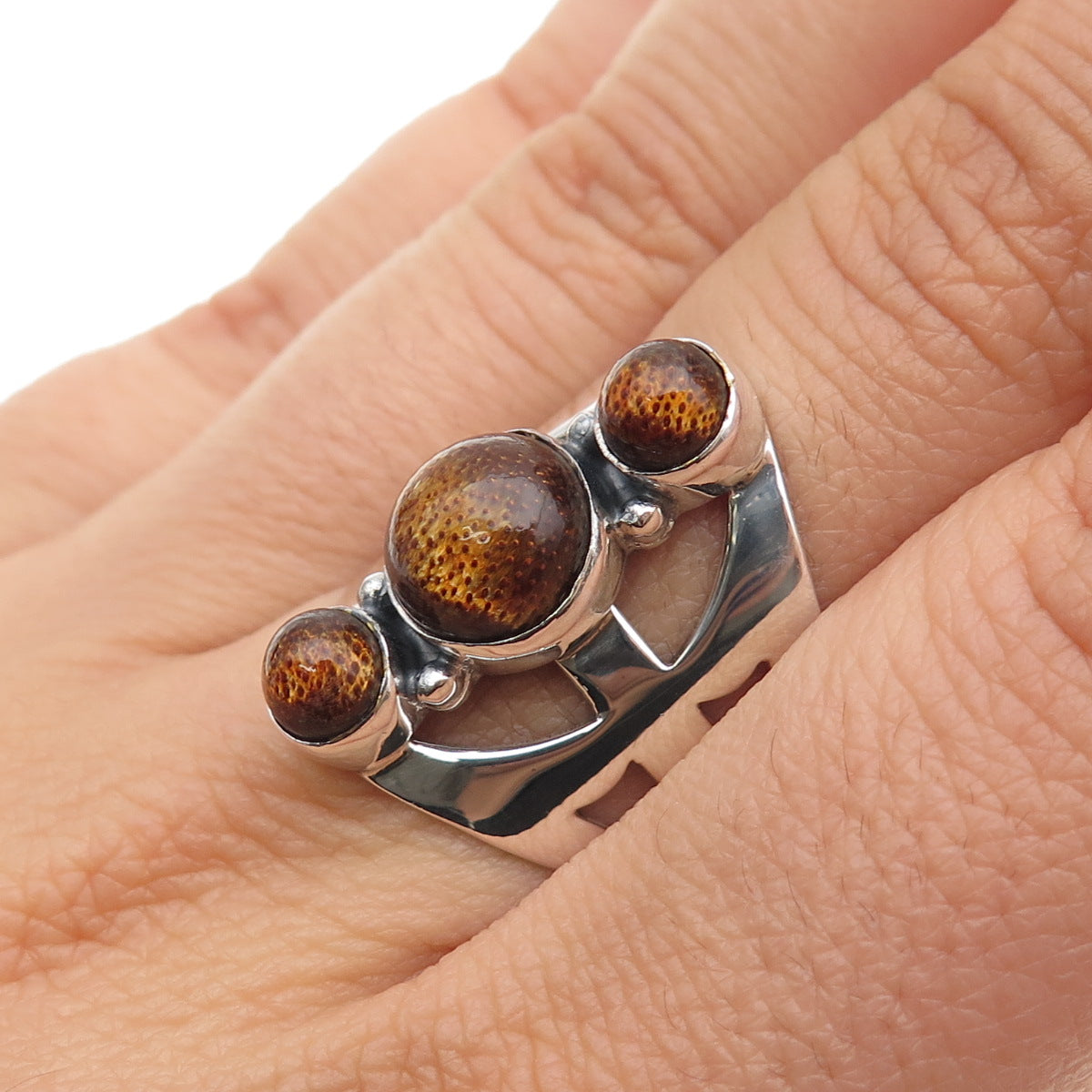 Jay King Desert Rose 925 Sterling Silver Vintage Real Amber Ring Size 7.75