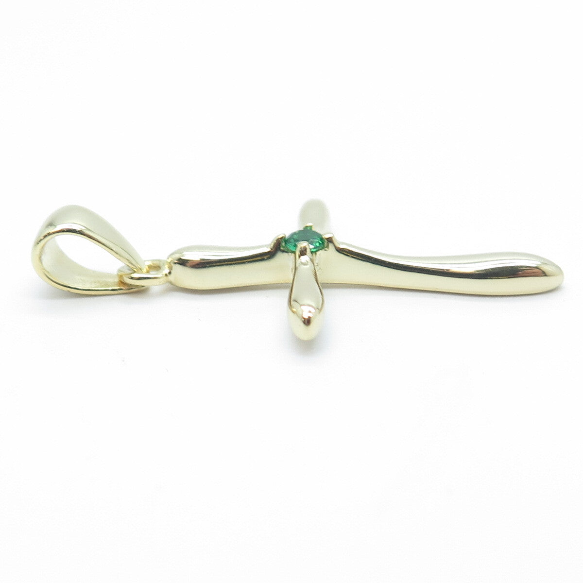 HAN 925 Sterling Silver Gold Plated Green C Z Cross Pendant