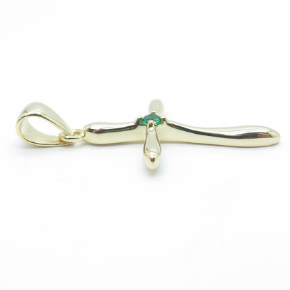 HAN 925 Sterling Silver Gold Plated Green C Z Cross Pendant