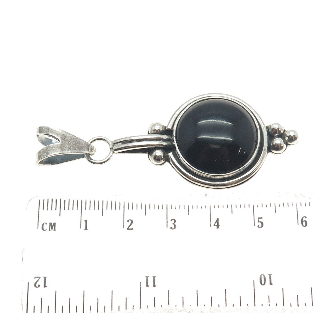 925 Sterling Silver Vintage Real Black Onyx Beaded Oxidized Pendant
