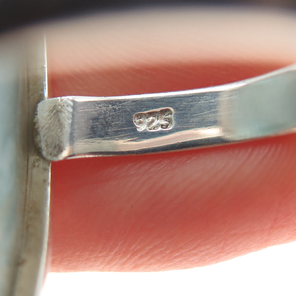 925 Sterling Silver Vintage Real Cabochon Larimar Modernist Ring Size 5